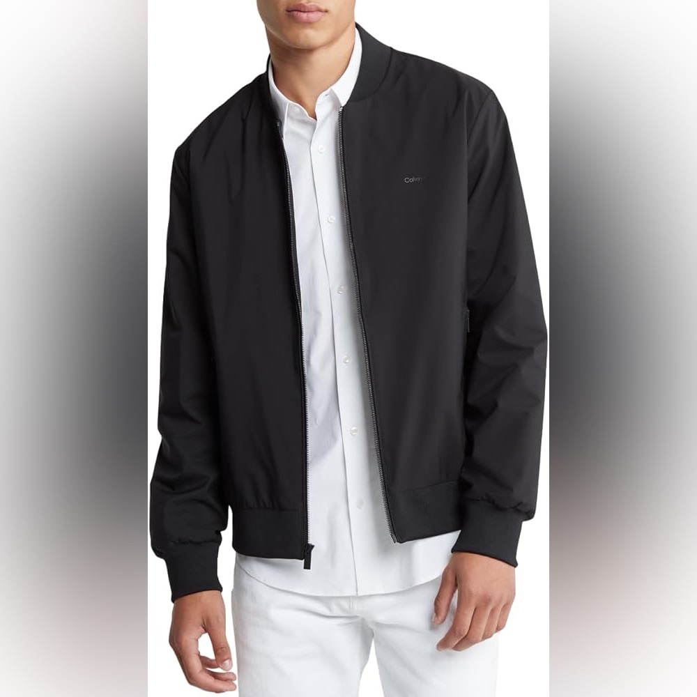 Calvin Klein Men’s Matte Bomber Jacket Black Beauty Lightweight Coat Sz L New